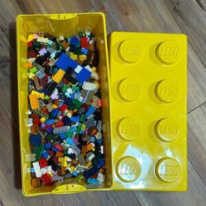 Lego lot. 1 lb 11 oz of assorted Classic Legos in a yellow Lego storage bin.